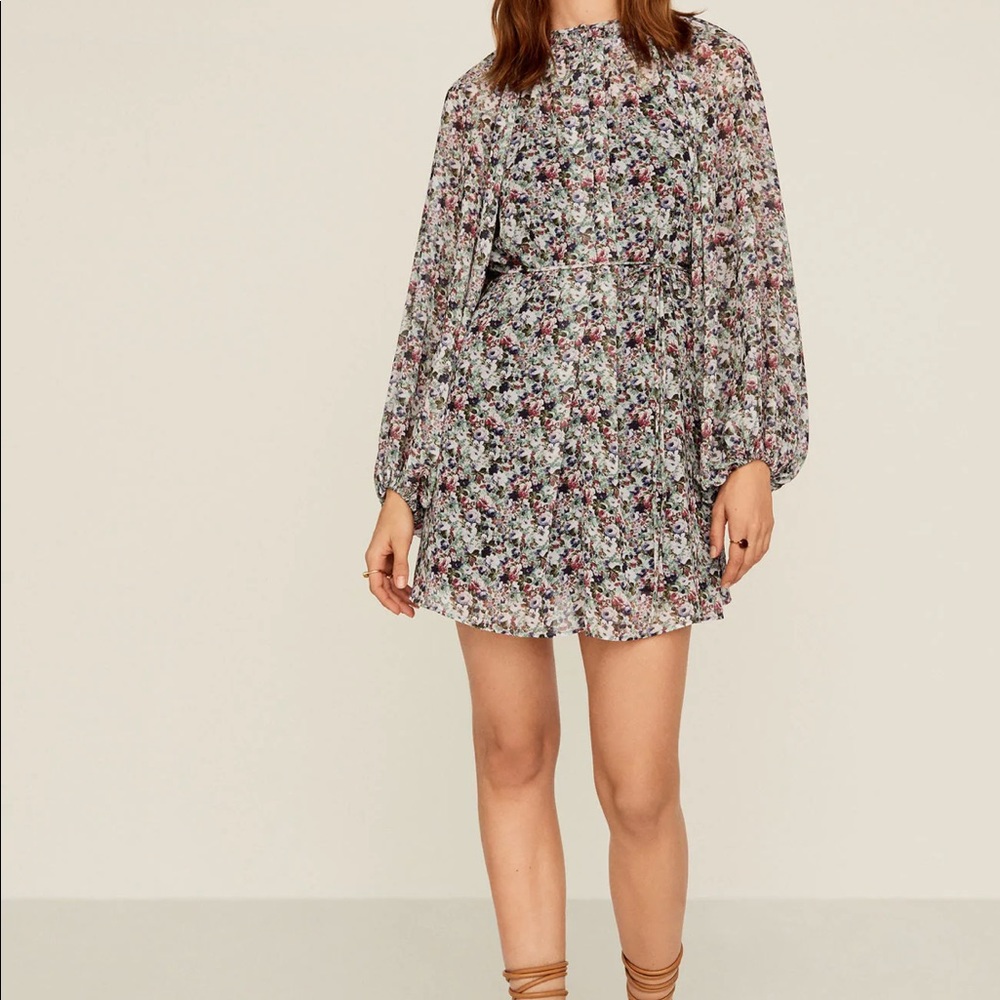 Mango floral print self-belt mini dress